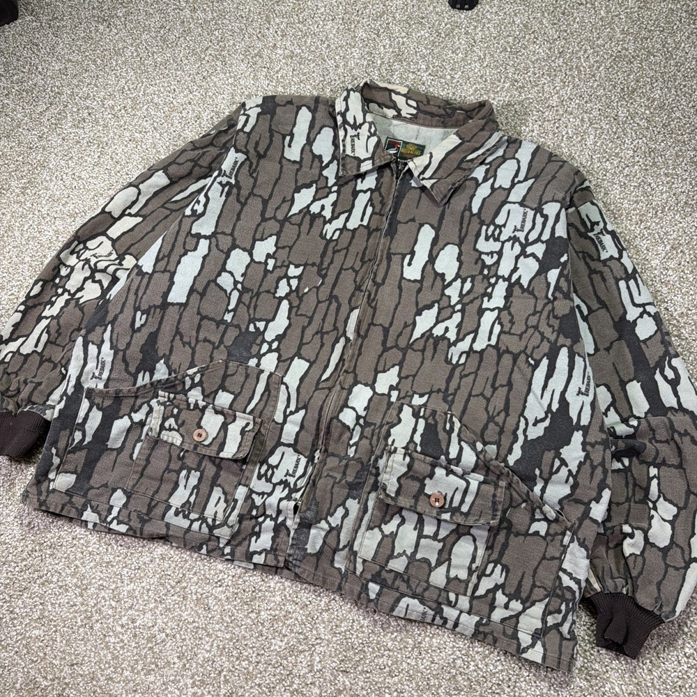 80s Camo Mechanic Style ZIPUP Jacket Trebark Size XXL Redhead USA Made